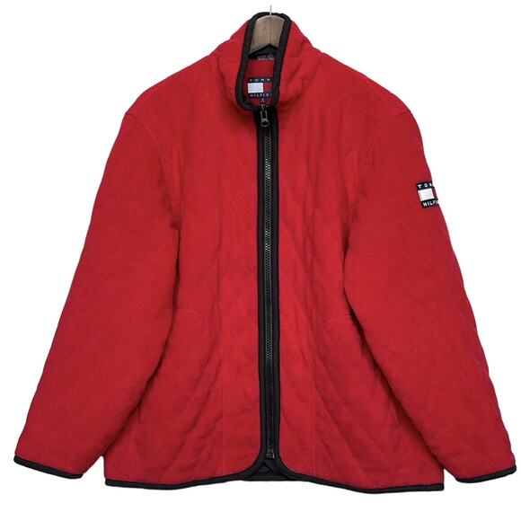 Tommy Hilfiger Red Quilted Jacket Women's Size M Full Zip with Pockets - Picture 1 of 14